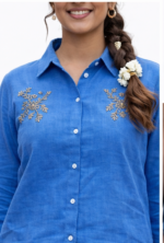 Women’s Blue Cotton Co-ord Set | Stylish Shirt & Pant Set | Comfortable Casual & Summer Wear - Image 3