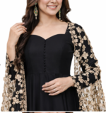 Black Georgette Anarkali Kurta Sharara Set with Designer Lace Dupatta for Women | Wedding & Party Wear - Image 3