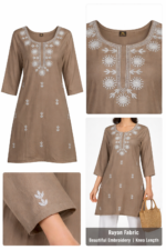 Rayon Embroidered Knee Length Top – 3/4 Sleeves Ethnic Wear for Women India | ZoomMart - Image 3