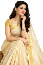 Premium Tissue Cotton Blend  Kerala saree - Image 2