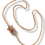 Women’s Elegant Side Locket Gold Chain with Ruby Floral Design | Lightweight Daily & Festive Jewellery
