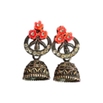 Trendy Floral Jhumka Earrings | Antique Gold Jhumka | Multicolor (Pink, Orange, Green) | Ethnic & Party Wear