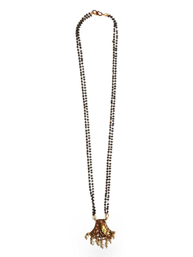 cropped-cropped-05_MinimalMonochromatic-8-1.png Royal Antique Pendant Long Mangalsutra with Pearl Drops | Black Beads Traditional Chain for Women - Image 1