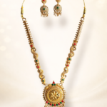 Mahalakshmi Antique Necklace Set | Temple Jewellery with Earrings | Bridal Gold Look Necklace | Traditional Ethnic Set