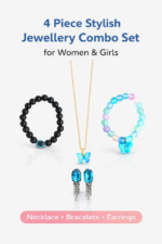Blue Butterfly 4 in 1 Jewellery Combo Set | Pendant Necklace + 2 Bracelets + Earrings | Stylish Set for Women & Girls