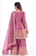 Women’s Pink Embroidered Kurta Palazzo Dupatta Set | Festive Ethnic Wear - Image 3