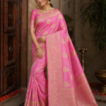 Blush Rose Crepe Banarasi Handloom Saree with Antique Gold Zari