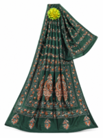 Bottle Green Assam Silk Saree with All-Over Handcrafted Kantha Stitch - Image 3