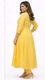Women Yellow Anarkali Kurta Set with Dupatta | Floral Embroidered Ethnic Festive Wear - Image 3