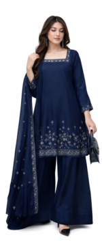 Navy Blue Georgette Kurta Sharara Set with Dupatta for Women | Elegant Party & Festive Wear - Image 2