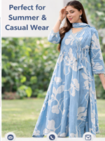 Women Blue Floral Printed Kurta Set with Dupatta | Stylish Ethnic Casual Wear - Image 3