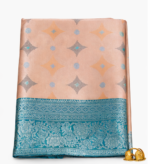 Women’s Premium Beige Silk Saree with Teal Zari Border | Designer Wedding & Party Wear Saree - Image 2