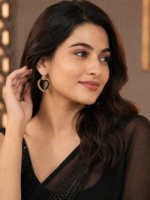 Elegant Black Heart Crystal Earrings | Gold Finish Heart Shape Earrings | Stylish Party & Daily Wear Jewellery - Image 3