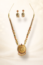 Mahalakshmi Antique Necklace Set | Temple Jewellery with Earrings | Bridal Gold Look Necklace | Traditional Ethnic Set - Image 3