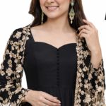 Black Georgette Anarkali Kurta Sharara Set with Designer Lace Dupatta for Women | Wedding & Party Wear - Image 4