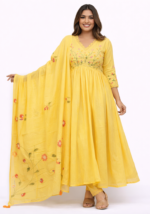 Women Yellow Anarkali Kurta Set with Dupatta | Floral Embroidered Ethnic Festive Wear - Image 2