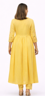 Women Yellow Anarkali Kurta Set with Dupatta | Floral Embroidered Ethnic Festive Wear - Image 4