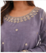 Women’s Lavender Grey Embroidered Kurta Palazzo Dupatta Set | Festive Ethnic Wear - Image 5