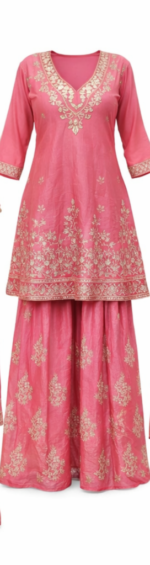Women’s Pink Embroidered Kurta Sharara Set with Dupatta | Ethnic Festive Wear Suit - Image 3
