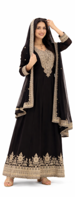 Women’s Anarkali Kurta Set with Dupatta | Embroidered Ethnic Gown Dress for Women (Black & Gold) - Image 2