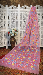 Blush Pink Resham Kota Hand-Embroidered Silk Saree – Vibrant Multicolor Threadwork (No Blouse Piece) - Image 2