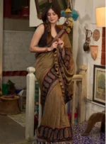 Timeless Brown Handcrafted Ajrakh Saree with Traditional Block Prints - Image 3