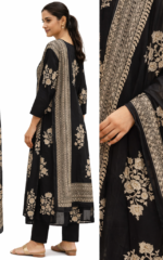Women Black Floral Ethnic Kurta Set with Dupatta | Cotton Blend Anarkali Kurti Palazzo Set | Festive & Party Wear - Image 3