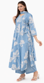 Women Blue Floral Printed Kurta Set with Dupatta | Stylish Ethnic Casual Wear - Image 2