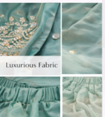 Women’s Designer Peplum Kurta Sharara Set with Dupatta | Embroidered Ethnic Party Wear (Sea Green) - Image 4