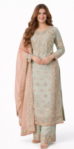 Women Pastel Green Embroidered Kurta Set with Dupatta | Designer Party Wear Ethnic Suit | Wedding & Festive Wear - Image 2