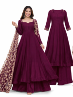 Women Fire Wine Anarkali Gown with Dupatta | Party Wear Long Flared Kurti Dress (Copy) - Image 4