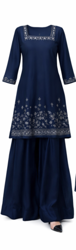 Navy Blue Georgette Kurta Sharara Set with Dupatta for Women | Elegant Party & Festive Wear - Image 3
