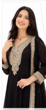 Women’s Anarkali Kurta Set with Dupatta | Embroidered Ethnic Gown Dress for Women (Black & Gold) - Image 4