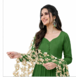 Women Mehendi Green Anarkali Gown with Designer Dupatta | Festive & Party Wear Ethnic Dress - Image 4