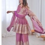 Women’s Pink Embroidered Kurta Palazzo Dupatta Set | Festive Ethnic Wear
