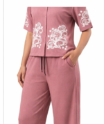 Women’s Pink Co-Ord Set | Printed Shirt & Wide Leg Pants | Casual Lounge Wear Set - Image 5