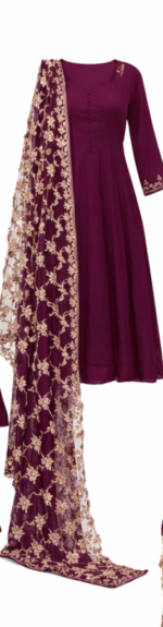 Women Fire Wine Anarkali Gown with Dupatta | Party Wear Long Flared Kurti Dress (Copy) - Image 3