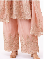 Women’s Peach Designer Embroidered Kurta Palazzo Dupatta Set | Wedding & Festive Wear - Image 3