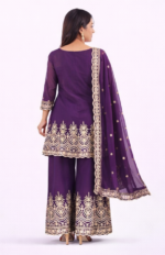 Women’s Purple Embroidered Kurta Palazzo Set with Dupatta | Ethnic Party Wear Suit Set - Image 3