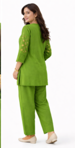 Women Green Co-ord Set | Stylish Solid Kurta Pant Set | Casual & Office Wear (M–L) - Image 4
