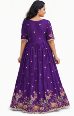 Women’s Purple Vichitra Silk Anarkali Gown with Detachable Jacket | Embroidered Party Wear Dress - Image 2