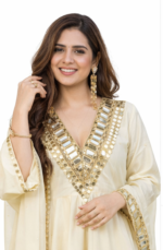 Cream Gold Georgette Kurta Sharara Set with Dupatta for Women | Festive & Wedding Ethnic Wear - Image 4