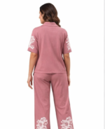 Women’s Pink Co-Ord Set | Printed Shirt & Wide Leg Pants | Casual Lounge Wear Set - Image 4