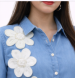 Women Denim Co-Ord Set with Floral Applique Shirt & Wide Leg Pants | Casual Stylish Outfit - Image 5