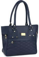 Women’s Navy Blue Tote Handbag with Quilted Front Design - Image 5