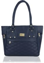 Women’s Navy Blue Tote Handbag with Quilted Front Design - Image 2