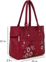Women’s Maroon Tote Handbag with Floral Embroidery - Image 2