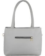 Women’s Light Grey Tote Handbag with Wave Pattern, Shoulder Strap & Pom-Pom Charm - Image 4