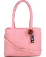 Women’s Pink Tote Handbag with Floral Pattern, Shoulder Strap & Pom-Pom Charm - Image 5