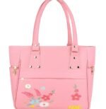 Women’s Pink Tote Handbag with Floral Embroidery, Multiple Pockets & Comfortable Handles - Image 2